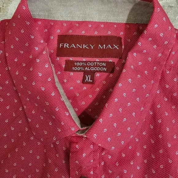 Franky Max Men's XL Red Geometric Button Down Camp Shirt Classic Preppy Vacation - Picture 4 of 6